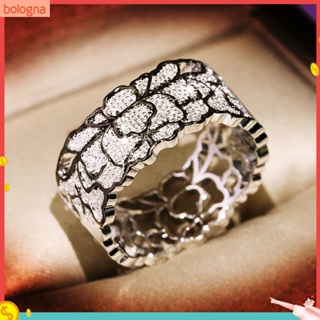 (Bologna) เครื่องประดับแหวนนิ้วมือลายดอกไม้สไตล์วินเทจ Hollow Cubic Zirconia