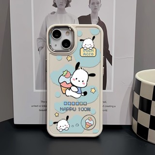 เคสโทรศัพท์มือถือ ซิลิโคน กรอบโลหะ ลายการ์ตูน Happy Pochacco แฟชั่น สําหรับ iphone 14ProMax 11 13 12 7Plus 8 X XS Max