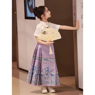 ** Hanfu * ชุดเสื้อแขนสั้น กระโปรงม้า สไตล์จีนโบราณ เหมาะกับฤดูร้อน สําหรับเด็กผู้หญิง 2023