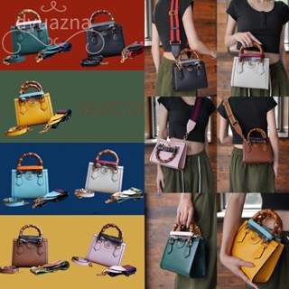 100% ของแท้ GUCCI ไดอาน่า คอลเลคชั่น Slub Handle กระเป๋าสะพายไหล่ข้างหนึ่งของ MINI TOTE