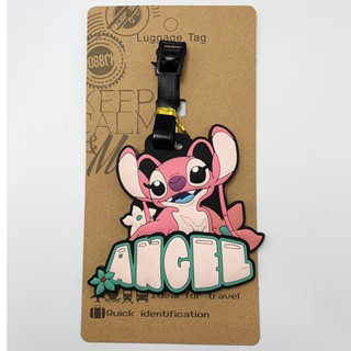 ใหม่ ป้ายแท็กยาง PVC แบบนิ่ม ลายการ์ตูนโลโก้ Stitch หูยาว สีชมพู สําหรับติดกระเป๋าเดินทาง