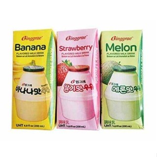 นมกล้วยเกาหลี สตอเบอรี่ เมล่อน ลิ้นจี่พีช bingrae banana flavor milk 200g. สินค้ายอดนิยม strawberry melon lycheepeach