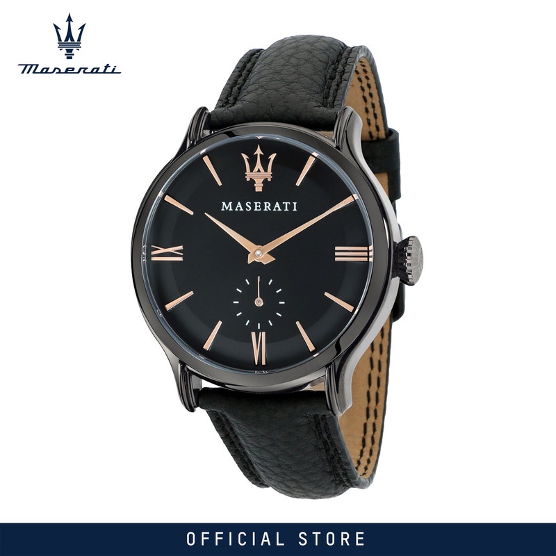 【2 Years Warranty】 Maserati Epoca 42mm Black Leather Men's Quartz นาฬิกาข้อมือ R8851118004