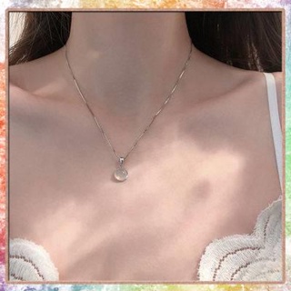 สร้อยคอเงินแท้ 925 925 เงินสเตอร์ลิงสีขาว Chalcedony รอบจี้สร้อยคอผู้หญิงน้ําขึ้นน้ําลงชุดซอกออกแบบความรู้สึกกระดูกไหปลาร้าโซ่แสงหรูหราประณีต ins