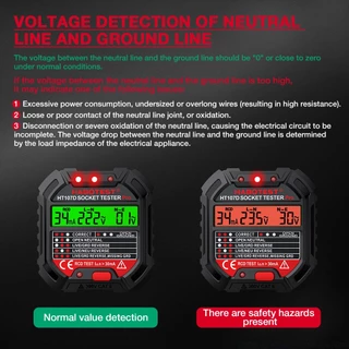 HABOTEST HT107B GFCI Socket Tester เครื่องทดสอบปลั๊กไฟ พร้อมจอแสดงแรงดันไฟฟ้า 48V-250V ภาษาไทย ประกัน 1 ปี