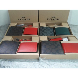 ♥️พร้อมส่งเซ็ทกระเป๋าสตางค์ใบสั้นชายได้2ใบ+พวงกุญแจด้วย😚NEW COACH C6790 BOXED 3 IN 1 WALLET GIFT, SET