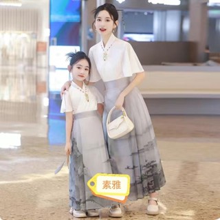 ✉✎กระโปรงหน้าม้าแม่ลูกชุดแม่และลูกสาวฤดูร้อนหญิงชุด high-end Hanfu 2023 ชุดลมเด็ก super fairy