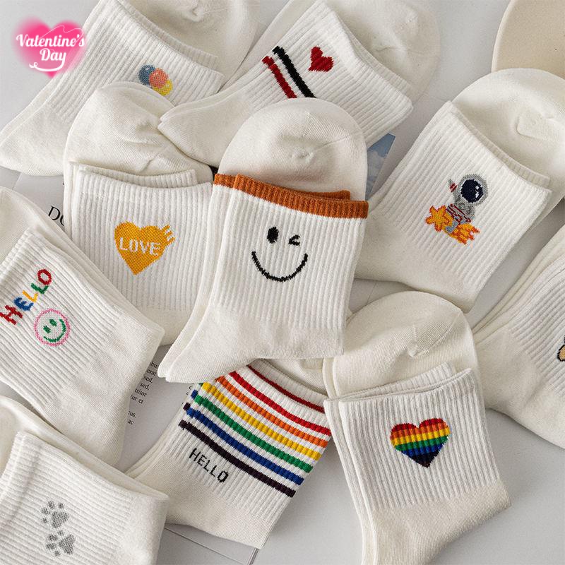 ถุงเท้าพิมพ์ลายหมีสีรุ้งสไตล์เกาหลีน่ารักสําหรับผู้หญิง Cute korean style socks【Crystal_003】