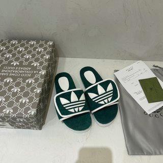 [EUR Size] Adidas x Gucci Co-Branded Clover Velcro รองเท้าแตะ ส้นหนา สีดํา