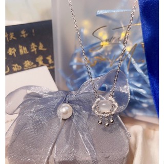 💞ขายใหญ่💞Chalcedony เงินสเตอร์ลิงสร้อยคอล็อคความปลอดภัยวันเกิดของขวัญสาว S999 เงินสเตอร์ลิง clavicle chain ฤดูร้อนใหม่