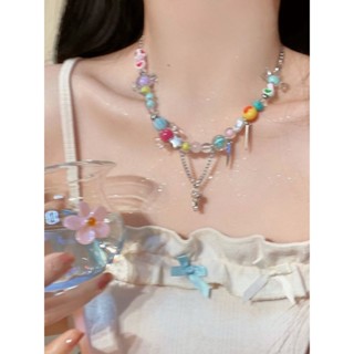 💞ขายใหญ่💞Dopamine สร้อยคอผีเสื้อที่มีสีสัน Star Clavicle Chain 2023 ใหม่สไตล์ระเบิดส่วนบุคคลลูกปัด Love Sweet Cool Hot