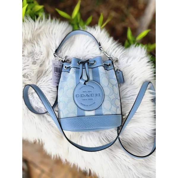 💙💙💥กระเป๋าสะพายทรงจีบ สีฟ้าละมุน Marble Blue มาอีกแย้ววว สวยน่ารักกก💙💙👜NEW Coach Mini Dempsey Bucket Bag In Signature