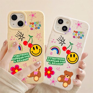 เคสโทรศัพท์มือถือแบบนิ่ม ลายหมีหน้ายิ้ม เชอร์รี่ สีขาว สําหรับ iphone 14promax 11 13 12 7 8 Plus X XR XSMax