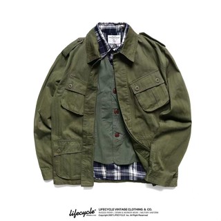 Ami khaki engraved TCU Jungle Jacket เสื้อแจ็คเก็ตทรงหลวมสำหรับทหารหลายกระเป๋าย้อนยุค