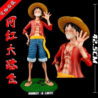 Figure [รุ่นคุณภาพสูง] One Piece GK Lufei ขนาดใหญ่และขนาดใหญ่ทำมือสุทธิสีแดงหน้ายิ้ม PT หมวกฟางรูปปั้นของขวัญตกแต่งโมเดล