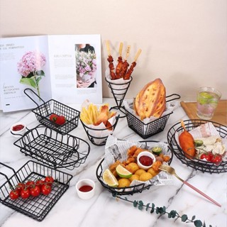 ﹉☎American Creative Snack Basket อาหารทอดจานเหล็กบนโต๊ะอาหารร้านอาหารจานอาหารว่าง French Fries Fried Chicken Snack Baske