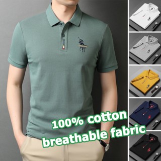 ❈﹍ใหม่ เสื้อโปโล ชาย แขนสั้น ปักลาย สีพื้น ลําลอง สไตล์นักธุรกิจ แฟชั่นสําหรับผู้ชาย 7 สี โปโลชาย เสื้อคอปกผู้ชาย เสื้อโ