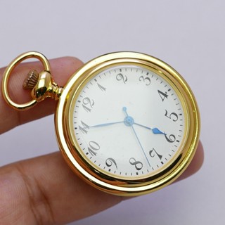 นาฬิกา Vintage มือสองญี่ปุ่น Pocket Watch นาฬิกาพกระบบQUARTZทรงกลม กรอบทอง หน้าทอง หน้าปัด 40มม