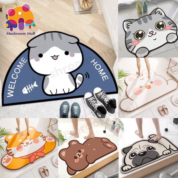 Mushroom Mall พรมเช็ดเท้าห้องน้ำ ด้านล่างเป็นยางกันลื่น พรมกันลื่น นิ่ม ซับน้ำได้ดี แห้งเร็ว ทำความสะอาดง่าย