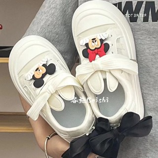 [พร้อมส่ง] รองเท้าลําลอง หัวกลม ขนาดใหญ่ สีขาว สําหรับผู้หญิง 2023