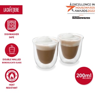 La Cafetiere Set of 2 Double-Wall Cappuccino Glasses , Fancy Collection Double Wall Espresso, Cappuccino and Latte Macchiato Glasses , Insulated Borosilicate Glass - Transparent แก้ว2ชั้น เซต 2 ชิ้น