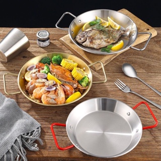 ▧❣ﺴDouble-eared Stainless Steel Crayfish Plate Commercial Household Juice Small Seafood Pasta Flat-bottom Dry Pot Fried