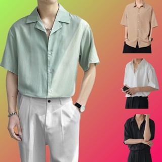 พร้อมส่ง COD เสื้อแขนสั้นฤดูร้อนน้ำแข็งผ้าไหมบางพอดีหลวมพร้อมขนาดฟรีร้อนผู้ชายครึ่งแขนคอเสื้อนิ้ว