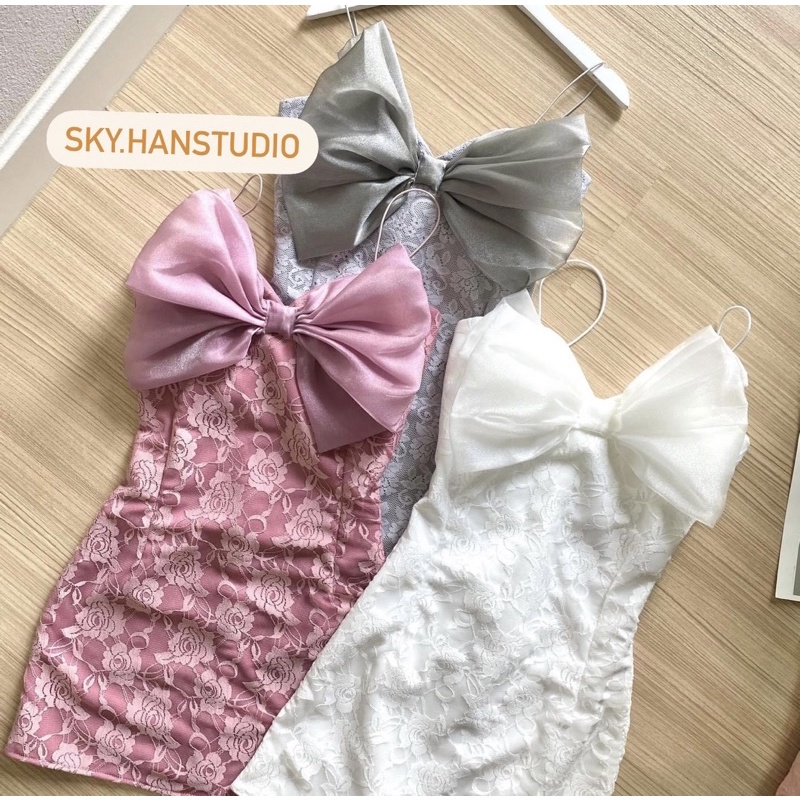 ｛𝘽𝙔 𝙁𝘼𝙃｝ ツชุดออกงาน ชุดพีอาร์ เดรสโบว์ เดรสโบว์ใหญ่ ชุดใส่ไปดินเนอร์ เดรสทำงานกลางคืน
