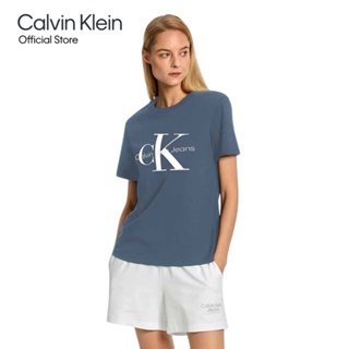 Calvin Klein เสื้อยืดผู้หญิง ทรง Regular สีเทา รุ่น J218885 PN6 Organic Cotton Monogram