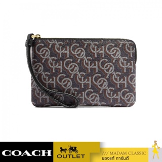 ของแท้ 💯% กระเป๋าคล้องมือ COACH CF548 CORNER ZIP WRISTLET WITH SIGNATURE MONOGRAM PRINT (IMBLK)