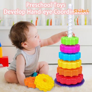 HOT_ 1 เซ็ตรูปแบบสีสันขนาด Smooth Baby Spinning Toy Spin Stacking Rainbow Tower ของเล่นของเล่นตรัสรู้