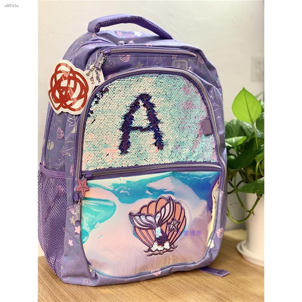Smiggle Backpack กระเป๋านางเงือกสีม่วง School Bundle Hardtop Pencil Cases เครื่องเขียนเด็ก Bead DIY bag