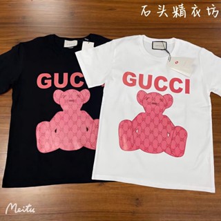 Gucci เสื้อยืดแขนสั้นลําลอง ผ้าฝ้ายแท้ พิมพ์ลายแพนด้า ทรงหลวม แฟชั่นฤดูใบไม้ผลิ และฤดูร้อน สําหรับผู้ชาย และผู้หญิง 2023