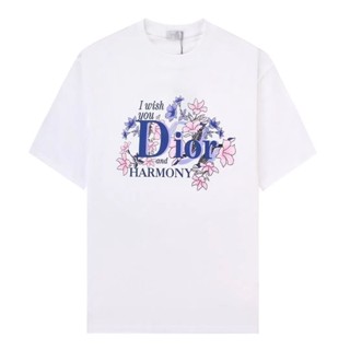 Dior เสื้อยืดแขนสั้น พิมพ์ลายตัวอักษร ดอกไม้ หลากสี แฟชั่นฤดูร้อน สําหรับผู้ชาย และผู้หญิง