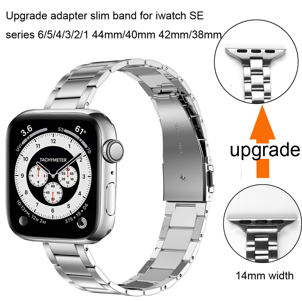 ㍿✔Upgrade Metal Strap for Apple Watch Band 38mm 40mm 42mm 44mm Slim Narrow Stainless Steel Link Bracelet for iWatch SE 6