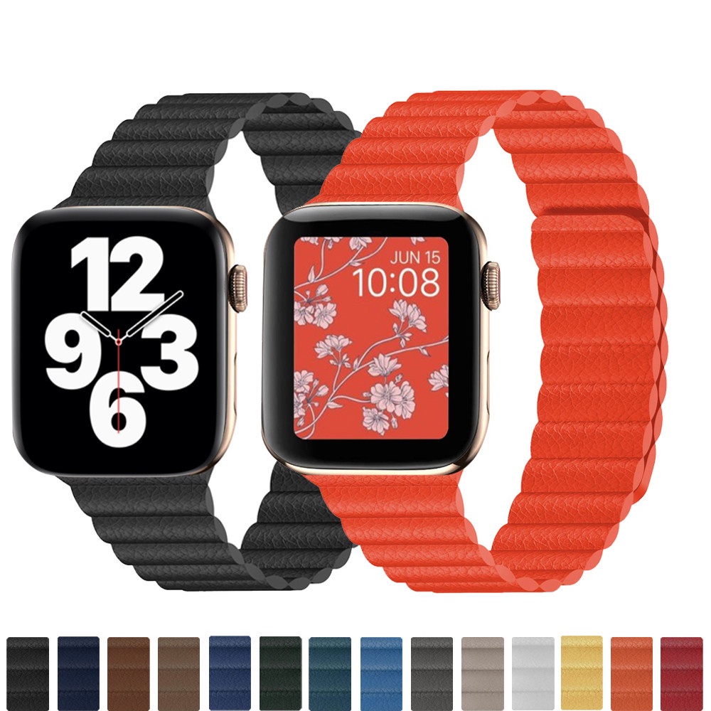 ○∏▧Leather loop for Apple Watch band 44mm 40mm 38mm 42mm Magnetic wristband belt bracelet iWatch serie 3 4 5 6 7 45mm 41