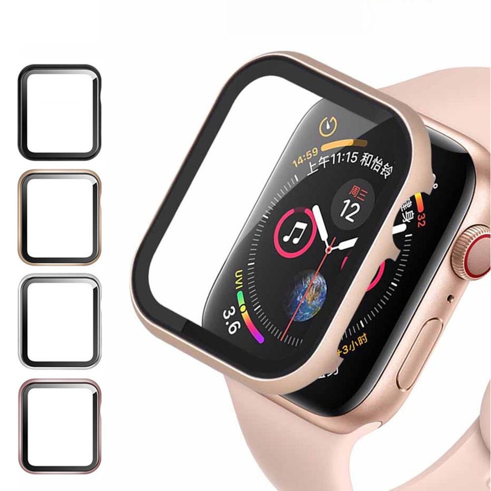 ⊕▪Glass+case for Apple Watch serie 6 5 4 3 SE 44mm 40mm iWatch case 42mm 38mm Bumper+screen Protector Cover Apple watch