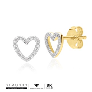 Gemondo ต่างหูทองคำ 9K ประดับเพชร (DIAMOND) ดีไซน์ต่างหูสตัดทรงเปิด รูปทรงหัวใจ : ต่างหูทอง ต่างหูเพชร ต่างหูหัวใจ