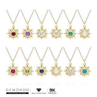 Gemondo จี้ทองคำ 9K ประดับพลอย (gemstone) อัญมณีประจำเดือนเกิด ดีไซน์แสงอาทิตย์ (ไม่รวมสร้อย) : จี้พลอย จี้อัญมณี