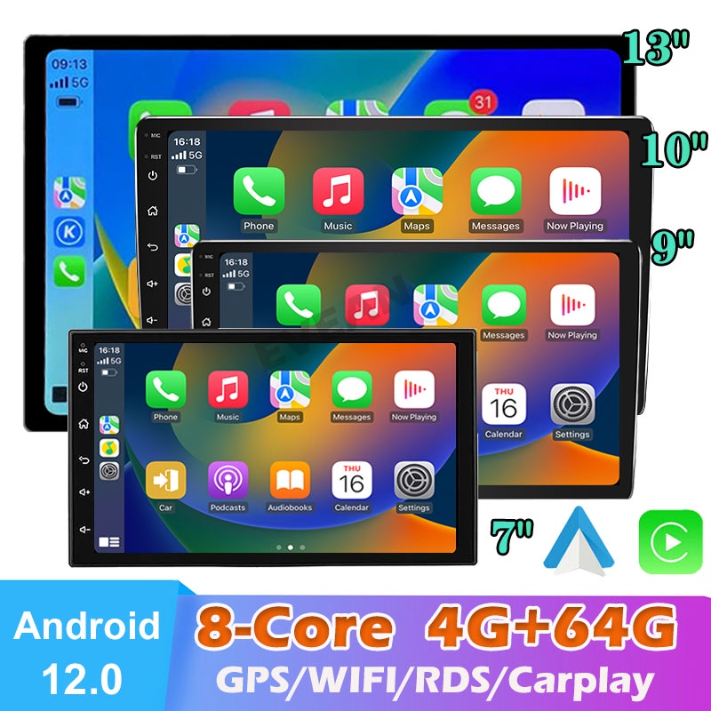 จอ android ติดรถยนต์ 4G+64G/4G+32G 8-core/4Core 2din 7/9/10/13 นิ้ว จอแอนดรอย Apple CarPlay รองรับ G