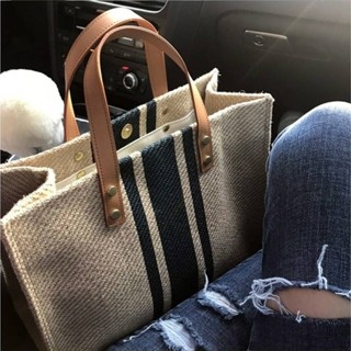 ลดเพิ่ม 8% [พร้อมส่ง] กระเป๋าสาน ลายตาราง กระเป๋าถือดูดีผู้หญิง อินเทรนด์เกาหลี ขนาดพอดีๆ [TALANG]