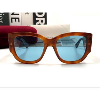 😎แว่นตาNEW Gucci ทรงสวยเป๊ะ กรอบลายกระ เลนส์สีฟ้าสวยสดใส ขาแว่นเป็นแถบ Gucci