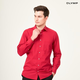 OLYMP LUXOR Shirt เสื้อเชิ้ตชาย  สีแดงสด แต่งสาบเสื้อ ทรงหลวม ใส่สบาย รีดง่าย