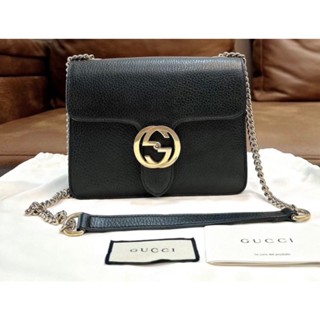 👜กระเป๋าสะพายหรังสีดำ อะไหล่เงินGucci Interlocking Y20Used Like New