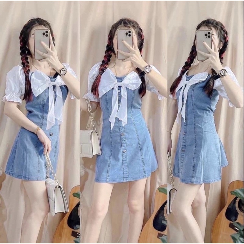 Chill Fashion Shop เดรสยีนส์แต่งโบว์หน้า