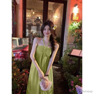 กระโปรง ชุดเดรสชายหาดรีสอร์ท French Super Fairy Slim Halter Neck Sling Dress