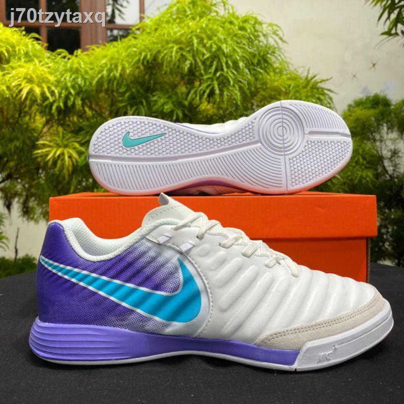 ▽▫☋ Futsal soccer shoes Nike Tiempo X finale II white purple IC indoor football men's boots cleats free shipping