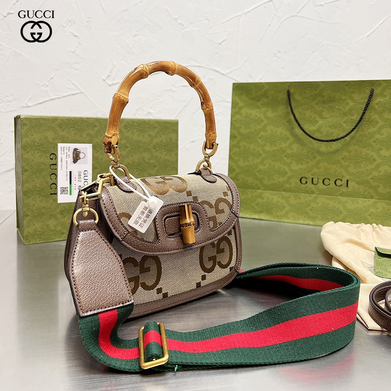Gucci ครบรอบ 100 ปี Diana Bamboo กระเป๋าถือสตรีแฟชั่นคลาสสิก Tote Bag
