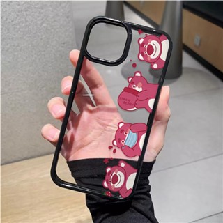 เคสโทรศัพท์มือถืออะคริลิคใส แบบแข็ง ลายหมีสตรอเบอร์รี่น่ารัก สําหรับ iphone 14promax 11 13 12 7Plus 8 X XS Max