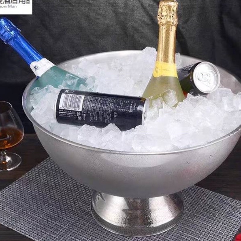 สแตนเลสขนาดใหญ่น้ำแข็ง 10 ลิตรถังไวน์น้ำแข็งบาร์ KTV ปาร์ตี้ไวน์ต่างประเทศถังแชมเปญถังน้ำแข็งเม็ด